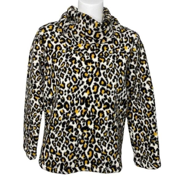 Style & Co Petite Cowl Neck Sweater XS‎ Women's White Black Leopard Faux-Sherpa - Picture 1 of 10